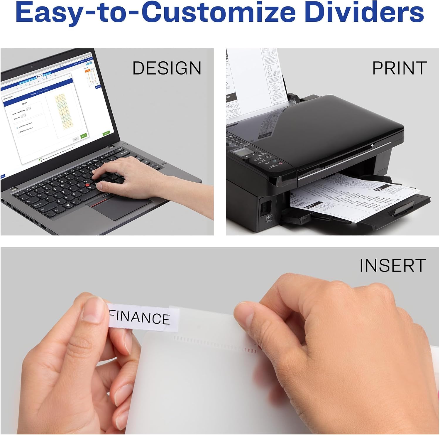 Dividers for 3 Ring Binders, 5 Tab Plastic Binder Dividers, Pockets, Insertable Big Tabs, Pastel Classic Designs