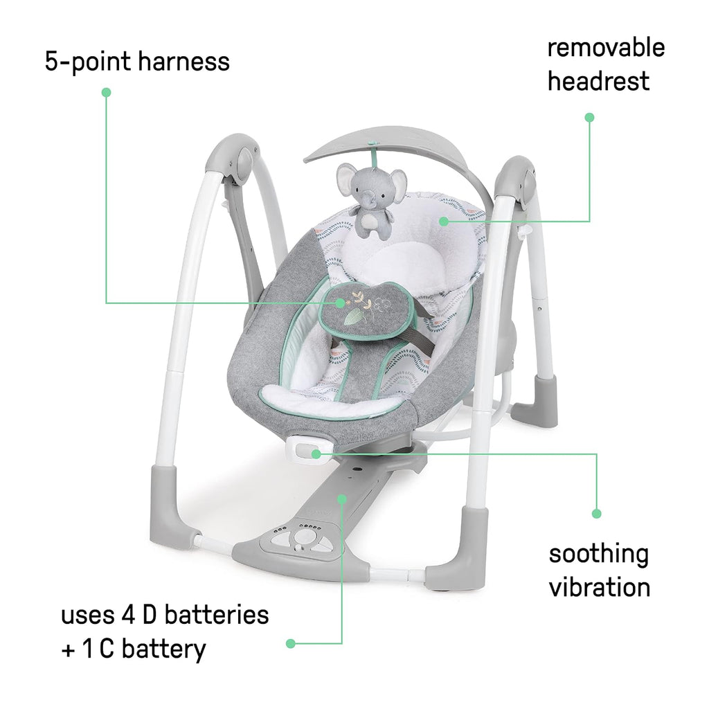 ConvertMe 2-in-1 Compact Portable Automatic Baby Swing & Infant Seat, Battery-Saving Vibrations, Nature Sounds, 0-9