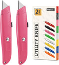 2 Pack Box Cutter Retractable, Ergonomic Razor Blades Utility Knife