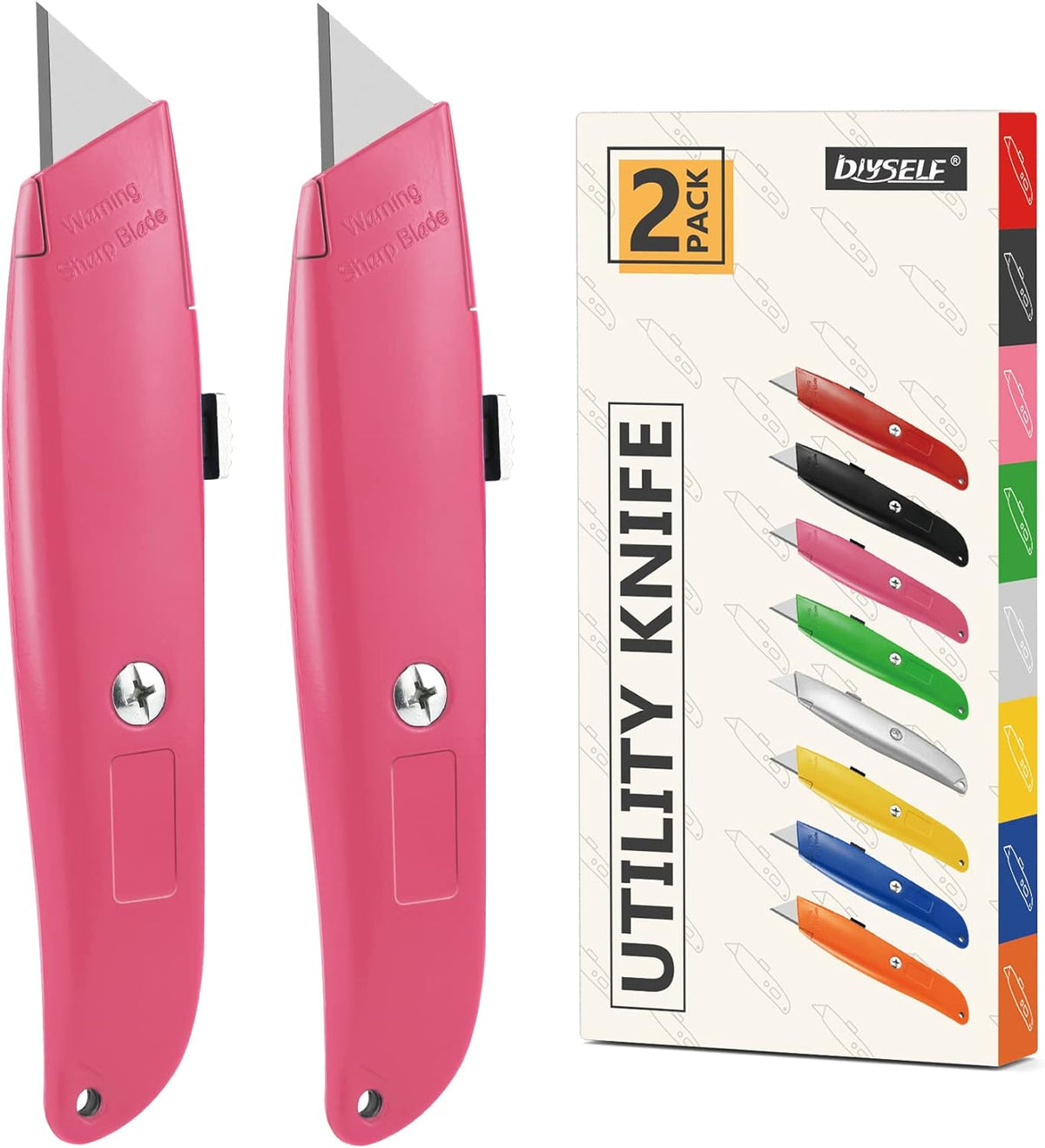 2 Pack Box Cutter Retractable, Ergonomic Razor Blades Utility Knife
