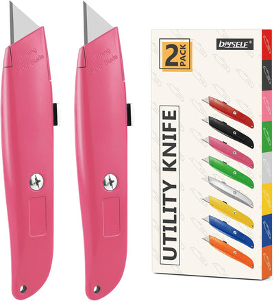 2 Pack Box Cutter Retractable, Ergonomic Razor Blades Utility Knife