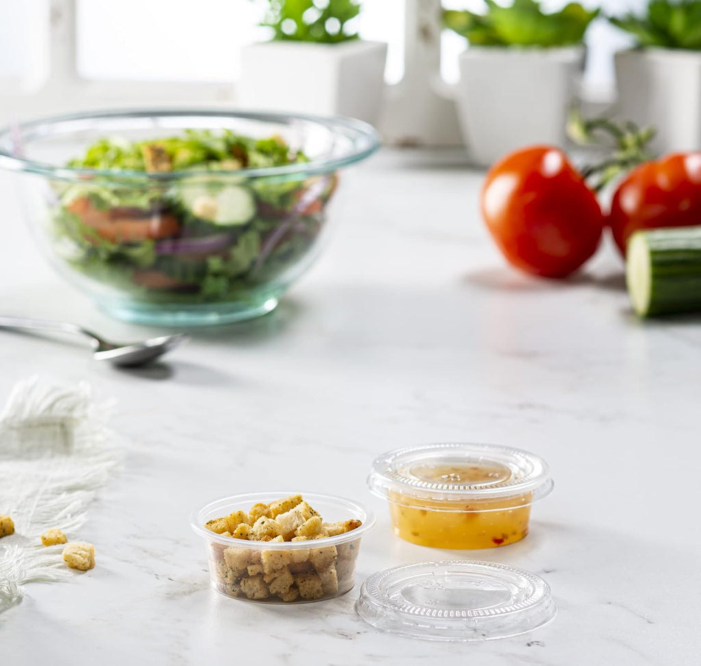 1.5 oz - 100 Sets Clear Diposable Plastic Portion Cups With Lids, Small Mini Containers For Portion Controll, Jello