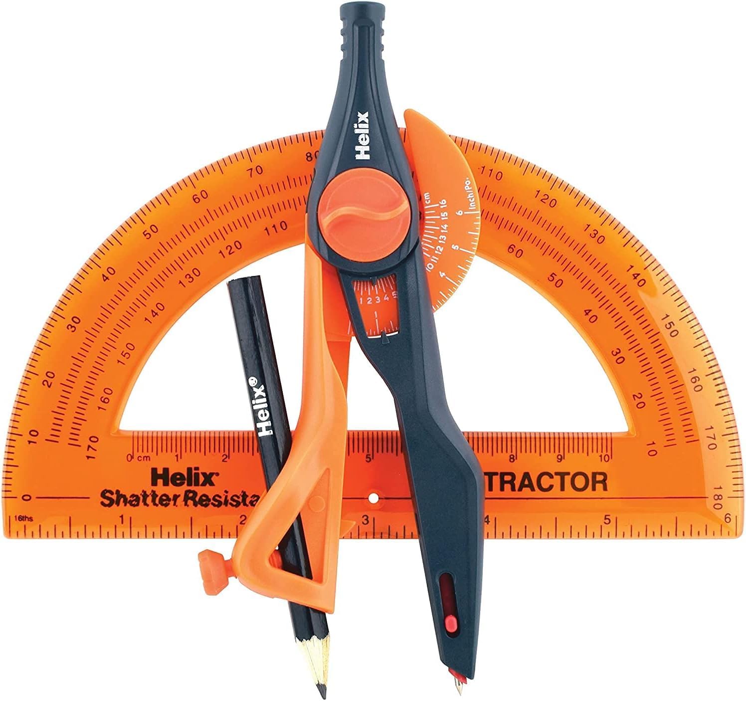 Helix - Compass and Protractor Set - Plastic Locking - 2 Pieces | Ideal for Math Students - Precise Drafting and