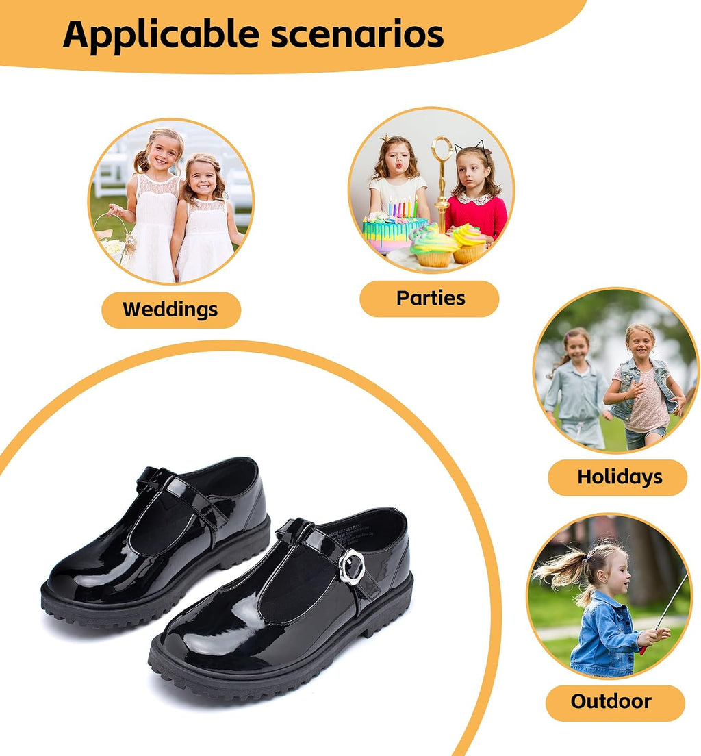 Girls School Uniform Shoes Mary Jane Flats,Low Heel Princess Hook and Loop Dress Shoes for School Party