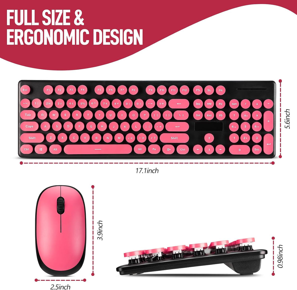 Wireless Keyboard and Mouse Combo, Full Size Compact Quiet Wireless Keyboard and Mouse Set 2.4G Ultra-Thin Sleek