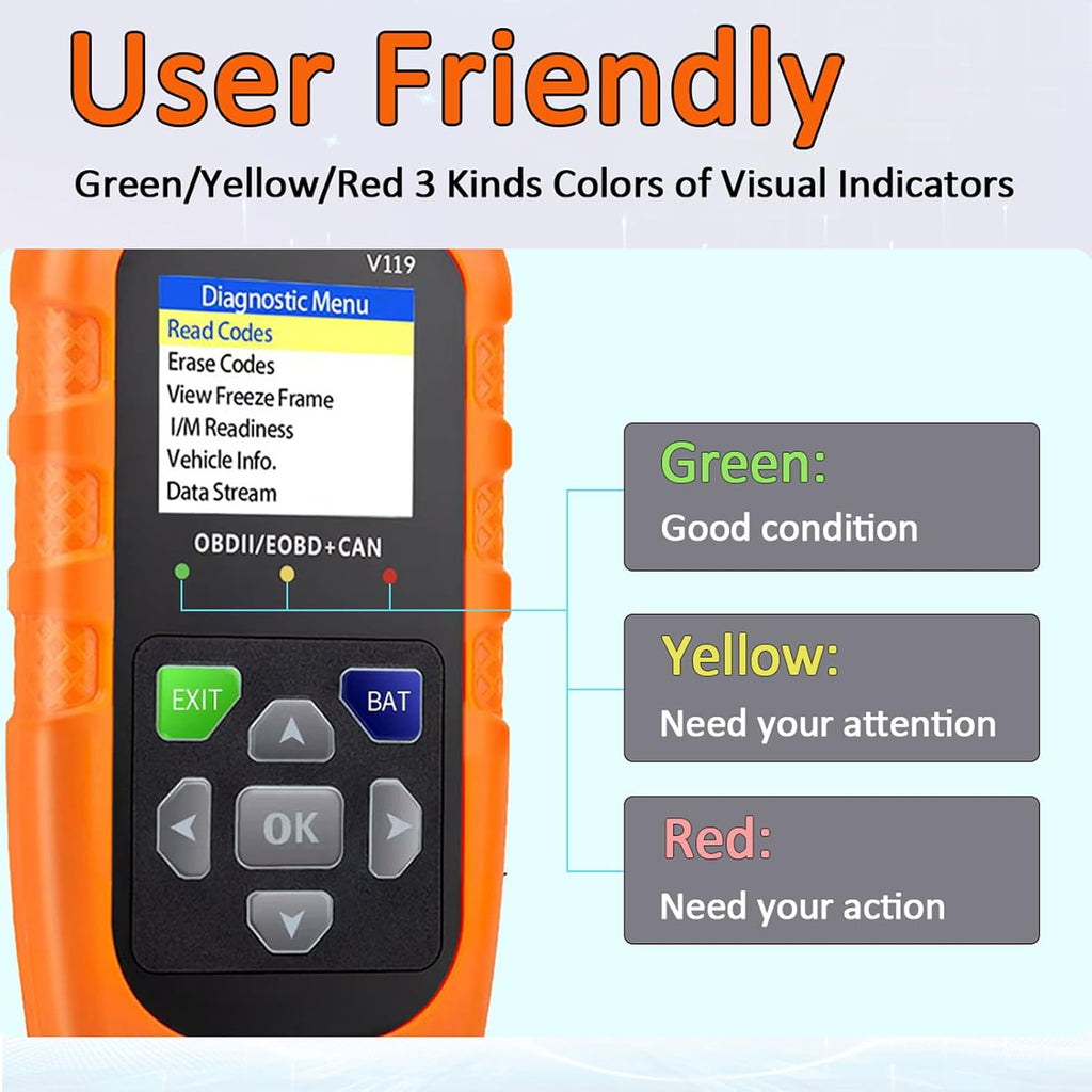 V119 OBD2 Scanner Code Reader, Check Engine Light Diagnostic Tool, Car Voltage Tester for Vehicles Since 1996