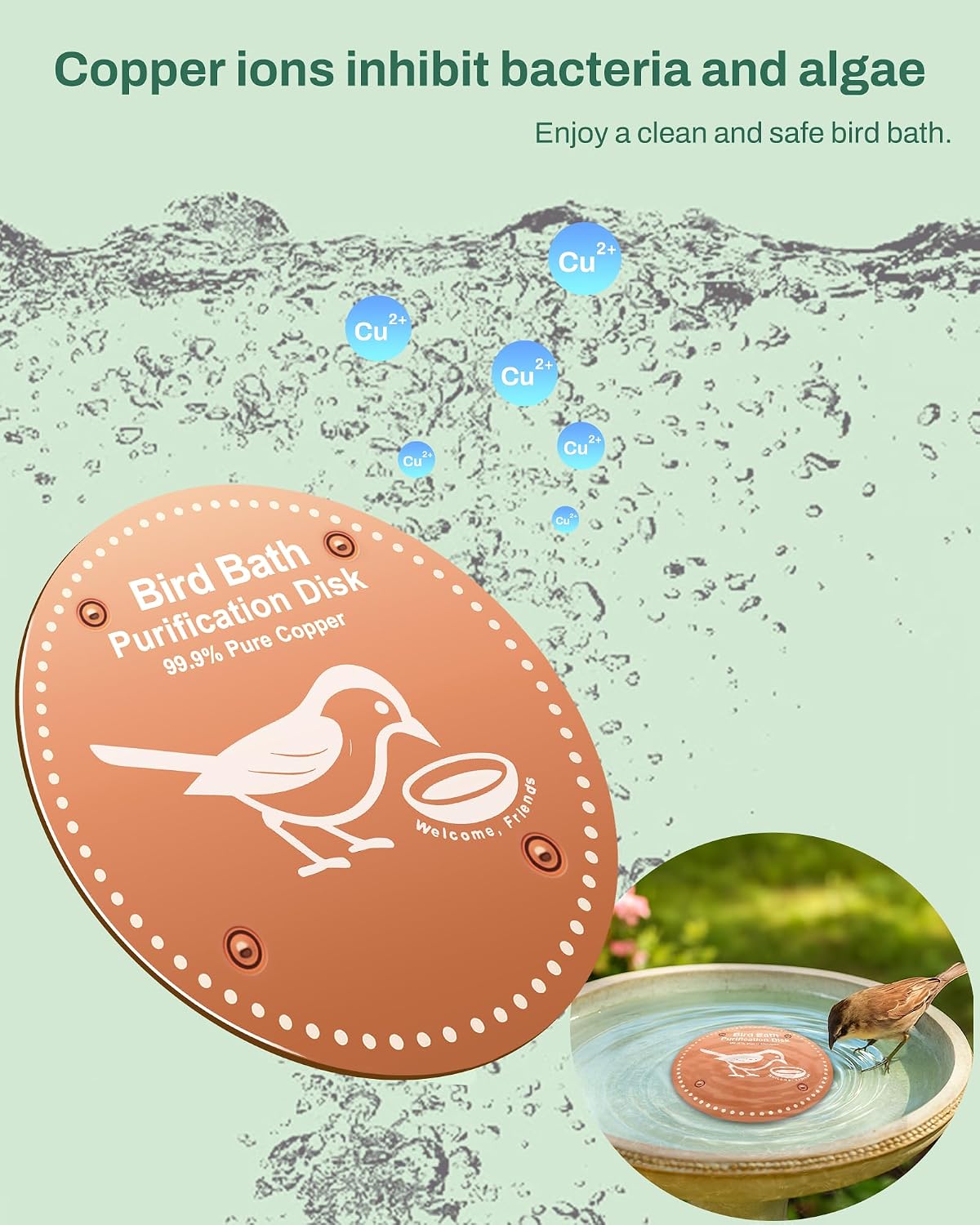 Bird Bath Purification Disc Pure Copper Outside Winter Solar Power Birdbath Disk Heater Deicer Cage Hanging Bowl