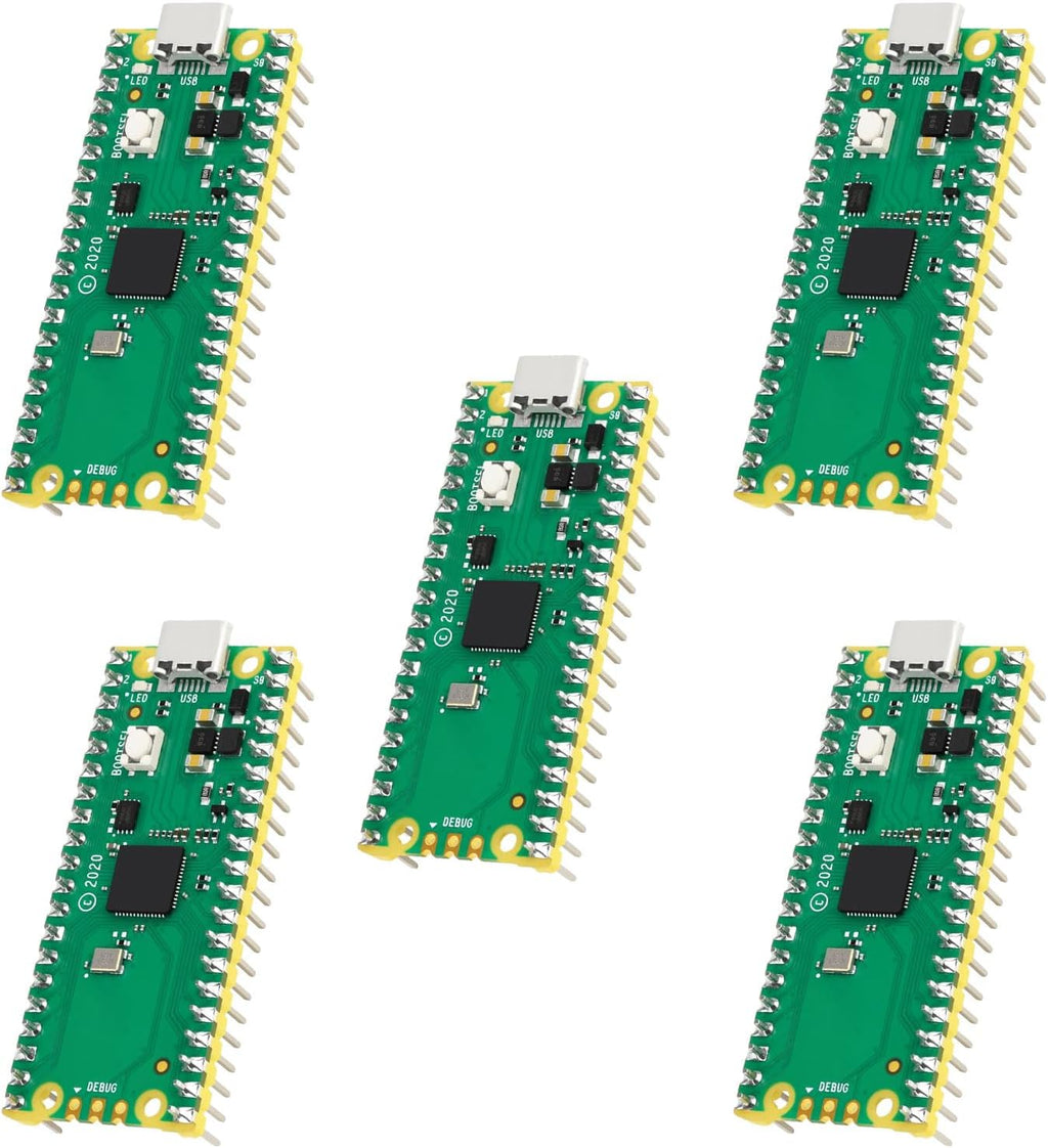 5 Pack Development Board Compatible with Raspberry Pi Pico RP2040, Solderable Pin Header Version, Dual-Core ARM Cortex-M0+ MCU up to 133MHz, 2MB Flash, MicroPython and C/C++ for Education and DIY