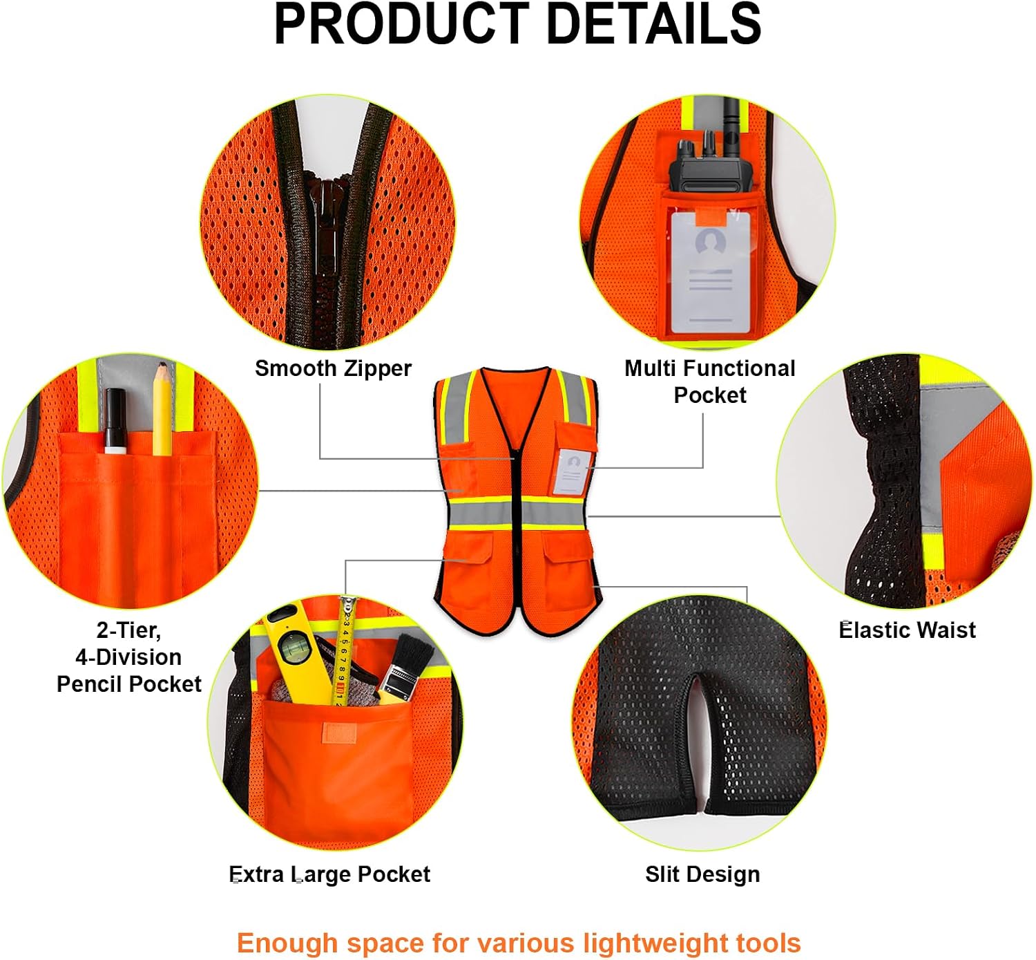 9 Pockets High Visibility Reflective Safety Vest for Women, Full Zip Class 2 Mesh Work Vest for Warehouse