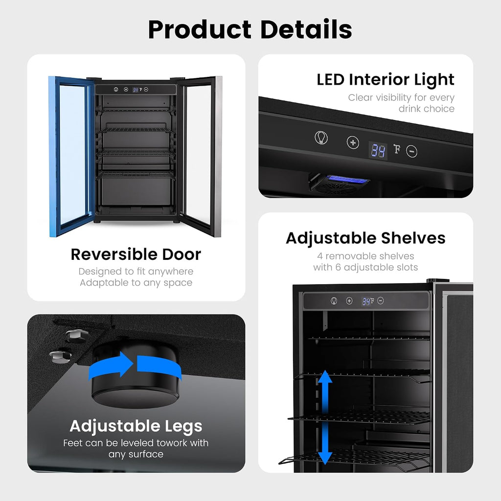 4.5 Cu.Ft Beverage Refrigerator, 145 Can Mini Fridge, Silver