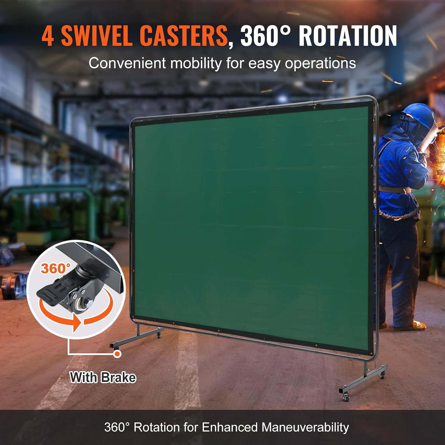 Welding Screen with Frame, 6' x 8' Welding Curtain Screen, Flame-Resistant Vinyl Welding Protection Screen on 4