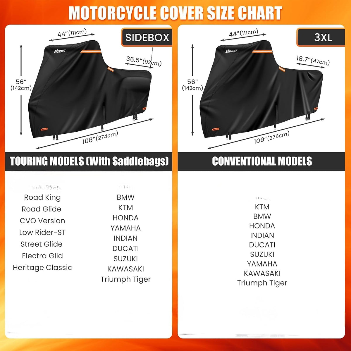 420D Motorcycle Cover Waterproof, Heavy Duty Nano Coating Rain UV,3XL