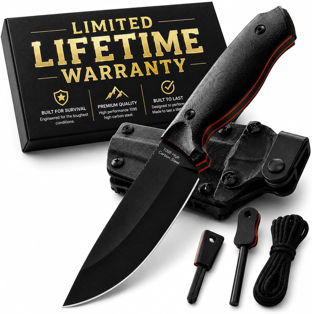 Bloodline Fixed Blade Survival Knife – Full Tang 1095 High Carbon Steel Bushcraft & Hunting Knife with G10 Handle
