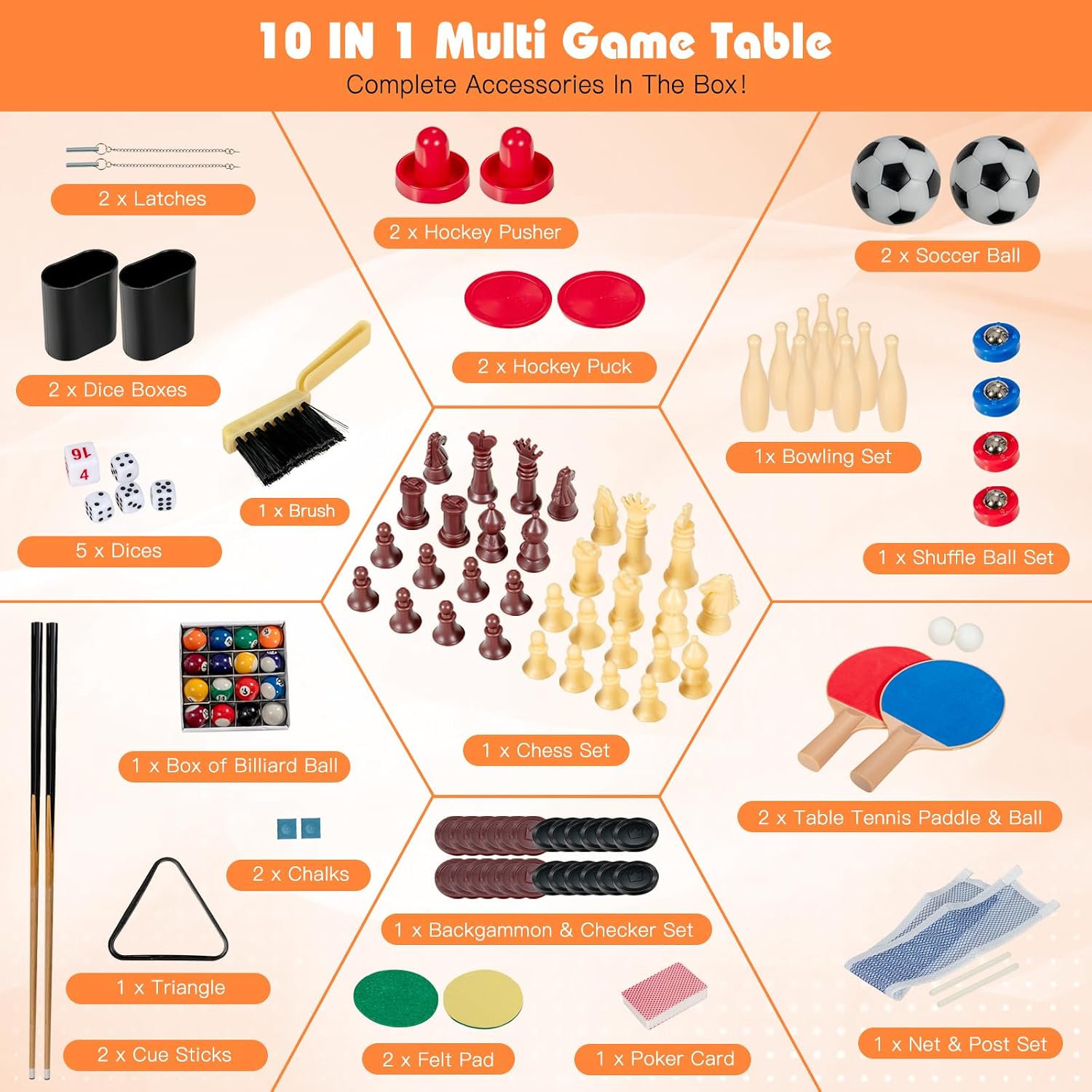 Multi Game Table, 10 in 1 Combo Game Table w/Foosball Table, Hockey, Pool Table, Ping Pong, Shuffleboard, Bowling & 4