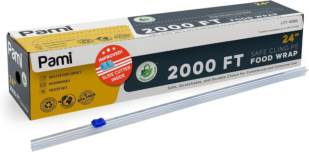 Plastic Food Wrap 24 in x 2000 ft with Slide Cutter,BPA Free,Microwave