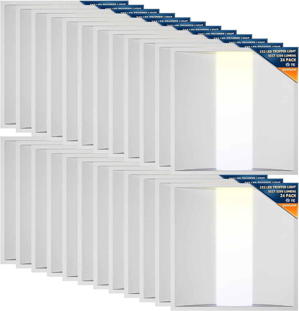 2x2 LED Troffer Light, 5 Wattages, 5CCT, 0-10V Dimmable, 24 Pack