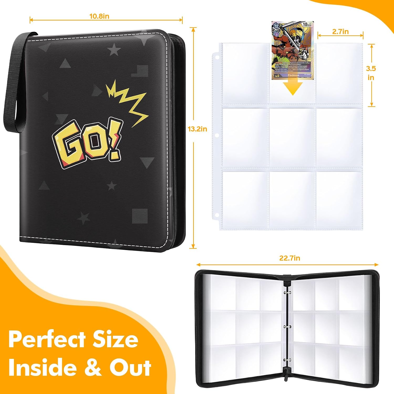 1080-Card Binder – 9-Pocket Trading Card Album with 60 Removable Double-Sided Transparent Pages, Black Zipper Case