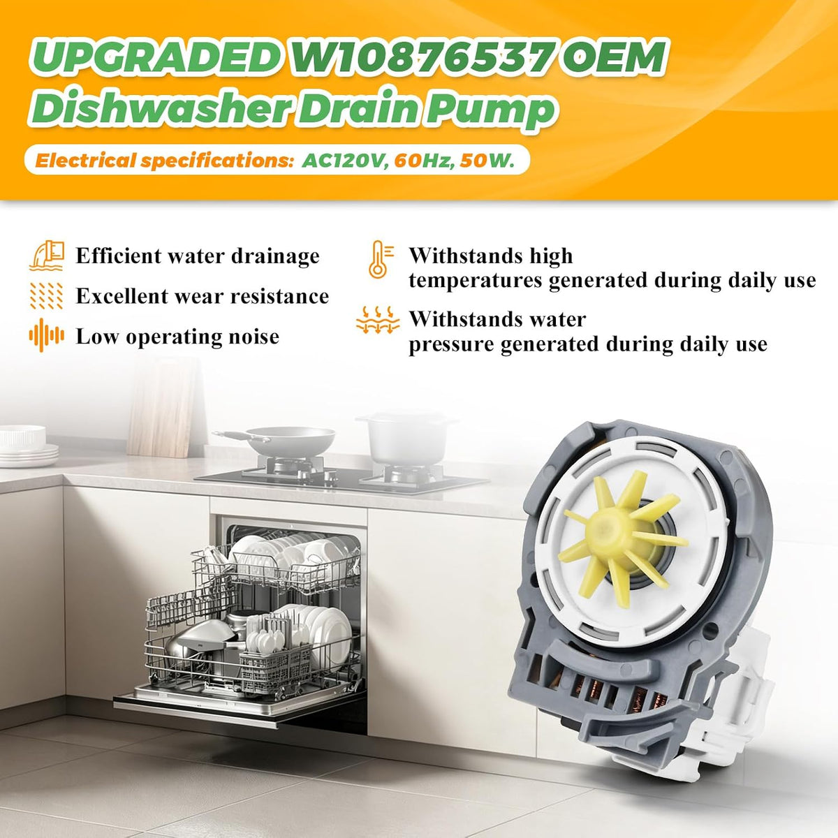 2026 UPGRADED W10876537 W10724439 Dishwasher Drain Pump 0EM