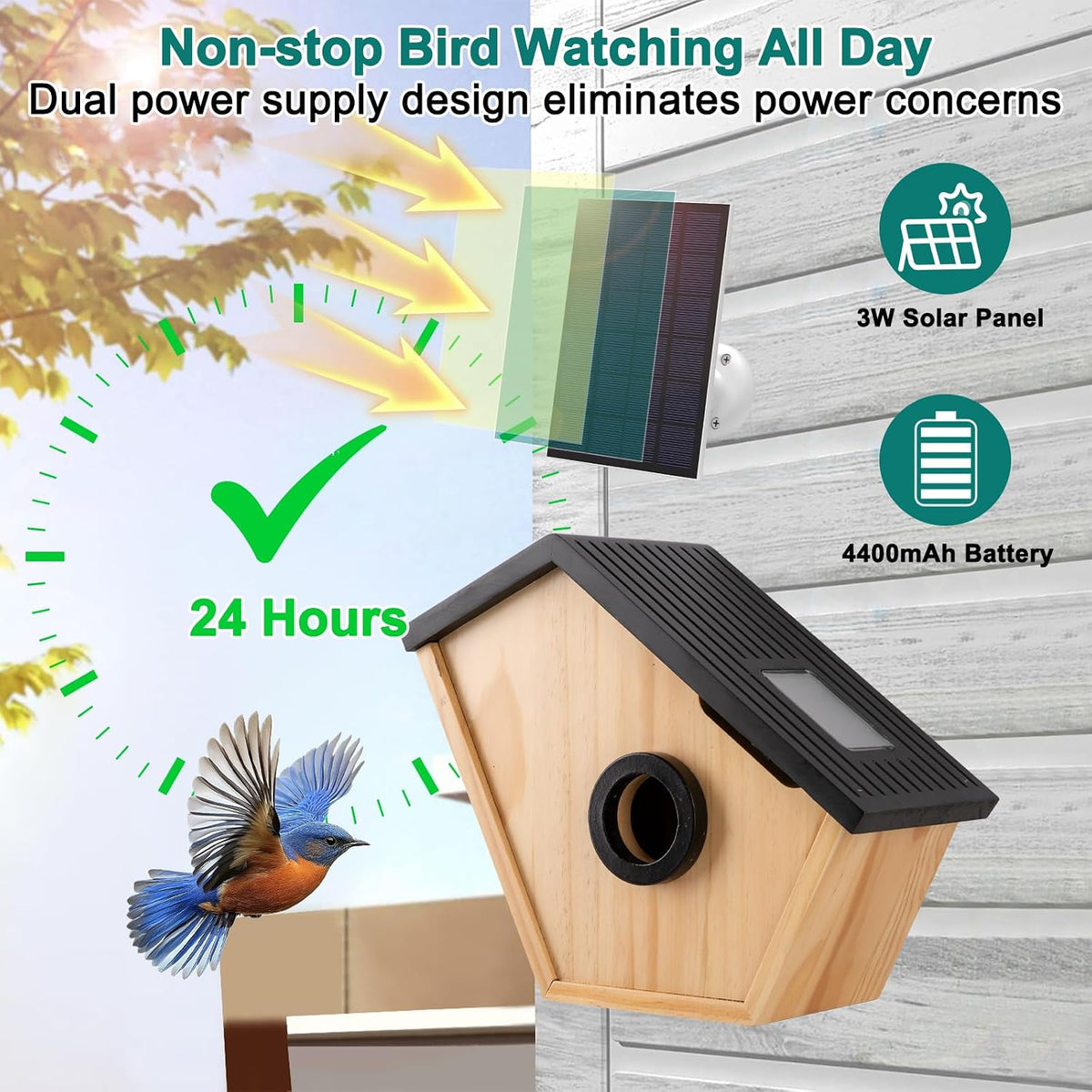 Smart Bird House with Camera,2K HD Bluebird House with Camera Solar Powered,Bird Watch Nesting and Hatching,Night