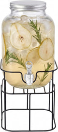 Mason Jar Glass Beverage Dispenser Sun Tea w/Metal Stand, 1 Gal