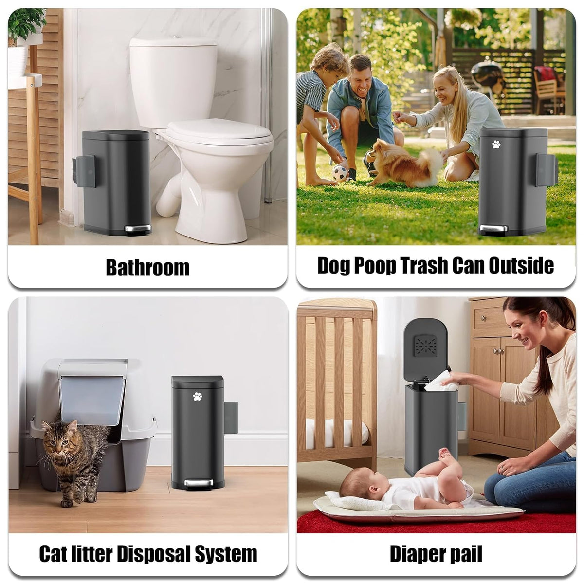 Dog Poop Trash Can Outside with Odor Control Lid & Step Pedal, 3.2Gal Stainless Steel Outdoor Trash Can, Waterproof