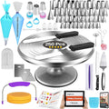 250 PCs Aluminum Cake Decorating Tools Kit with 12" Metal Turntable & Knife set-48 Numbered Icing Tips-3 Russian