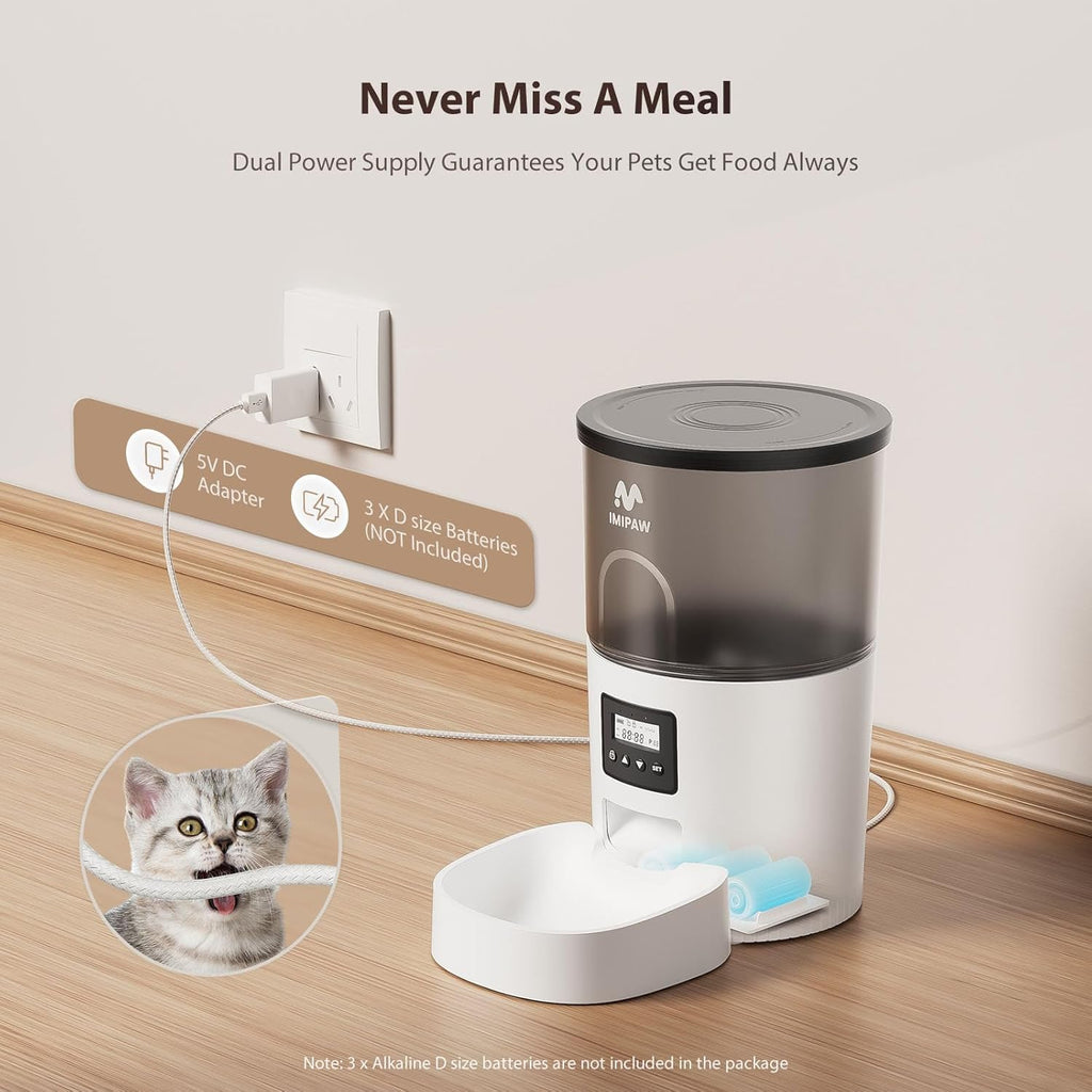 Automatic Cat Feeder and Water Fountain, Timed Dry Food Dispenser, Programmable Portion Control, 1-6 Meals Per Day