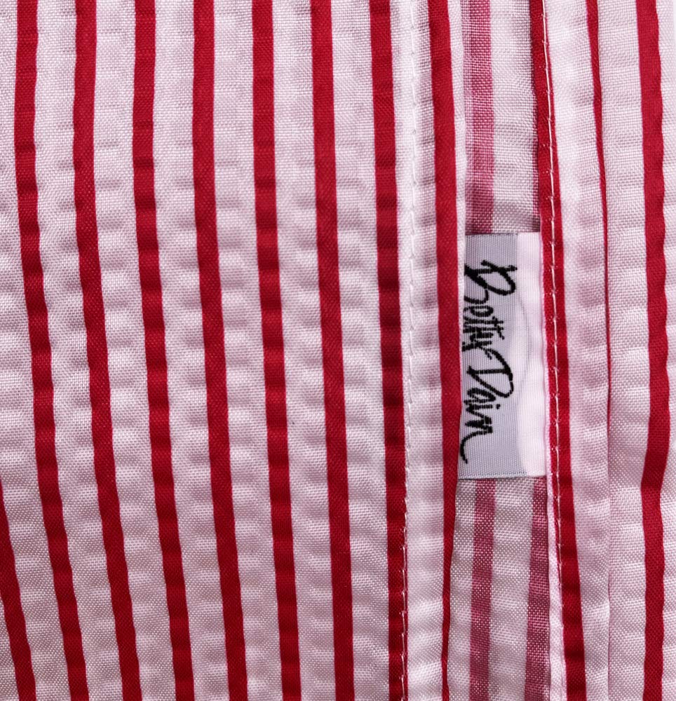 Seersucker Barber Cape, 45" x 54", Red/White Stripe | Water-Resistant 100% Polyester Cutting & Styling Cape