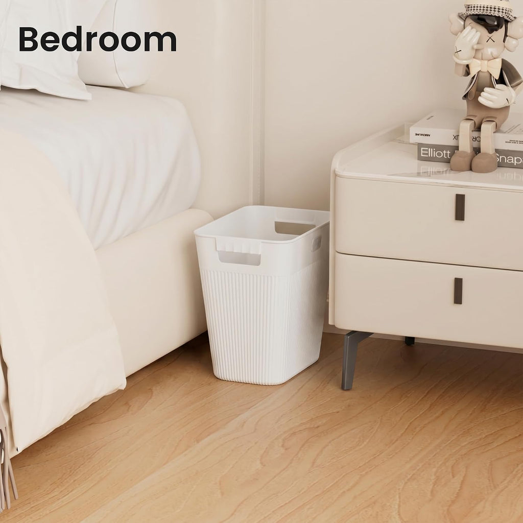 Slim Trash Can 3-Pack, 2.2 Gallon Plastic Wastebasket for Bathroom, Bedroom, Office, Kitchen with 4 Rolls Bags, White
