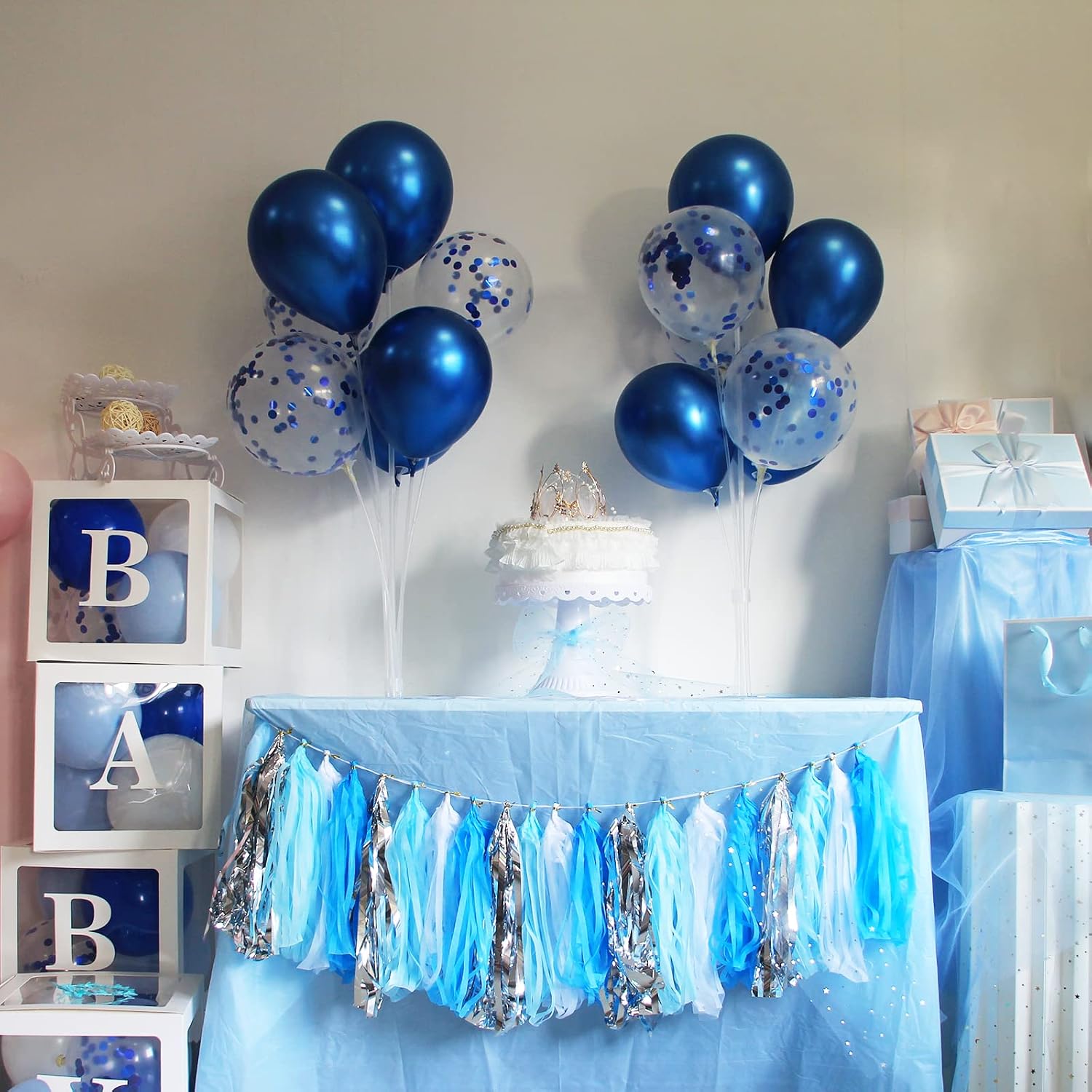 Blue Party Decorations,4 Set Balloon Stand with Pump and Blue Balloons for Birthday Graduation Retirement Anniversary