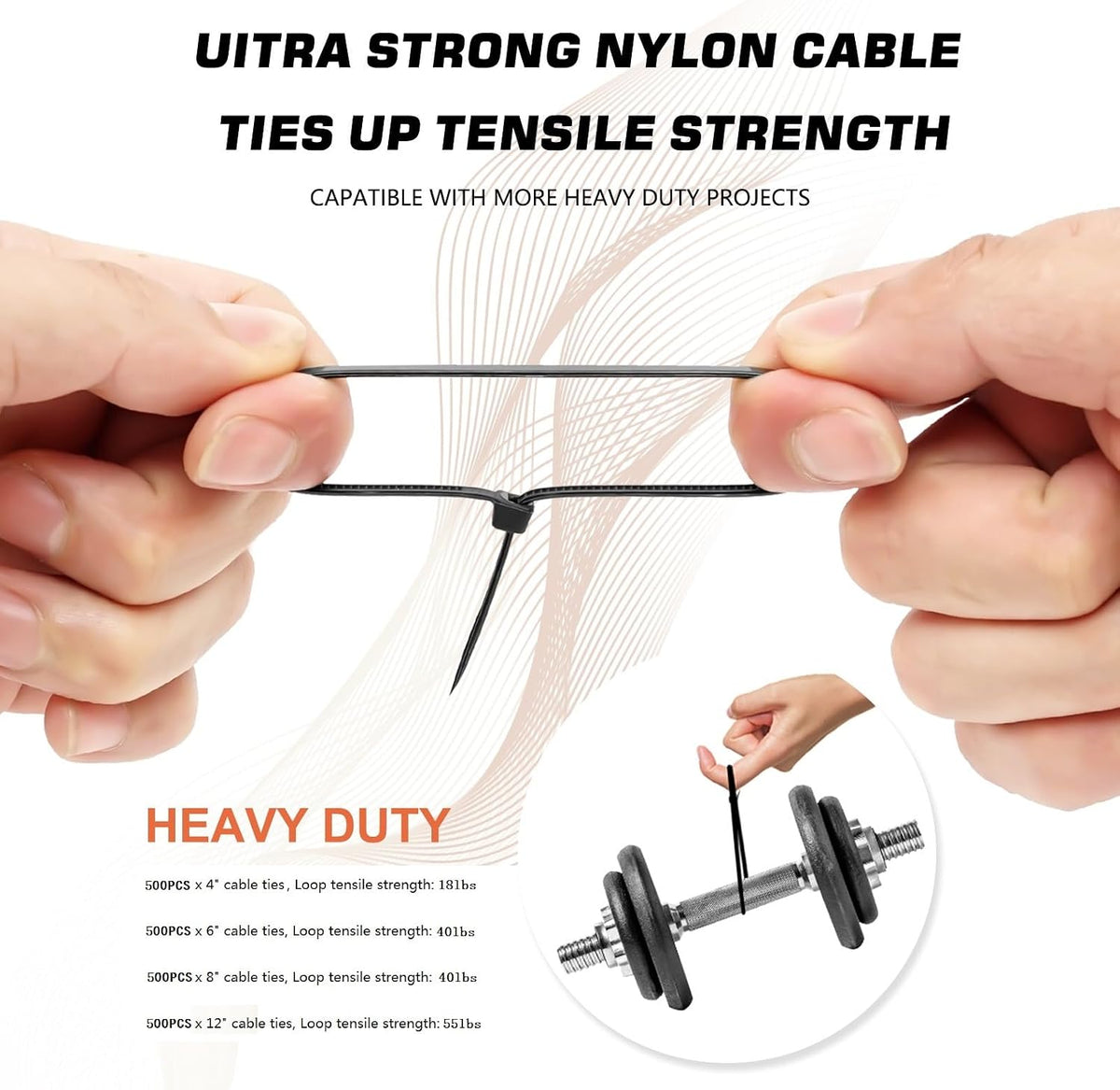 Zip Ties Assorted Sizes(4”+6”+8”+12”), 2000 Pack,Black Cable Ties,Multi-Purpose Self-Locking Nylon Cable Cord