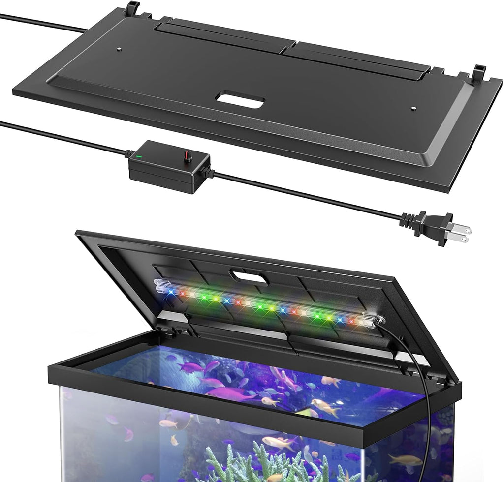 LED Aquarium Hood, Colored Lights, Fits 24" Framed Aquariums, Black | Adjustable-Brightness Colored Light Tubes