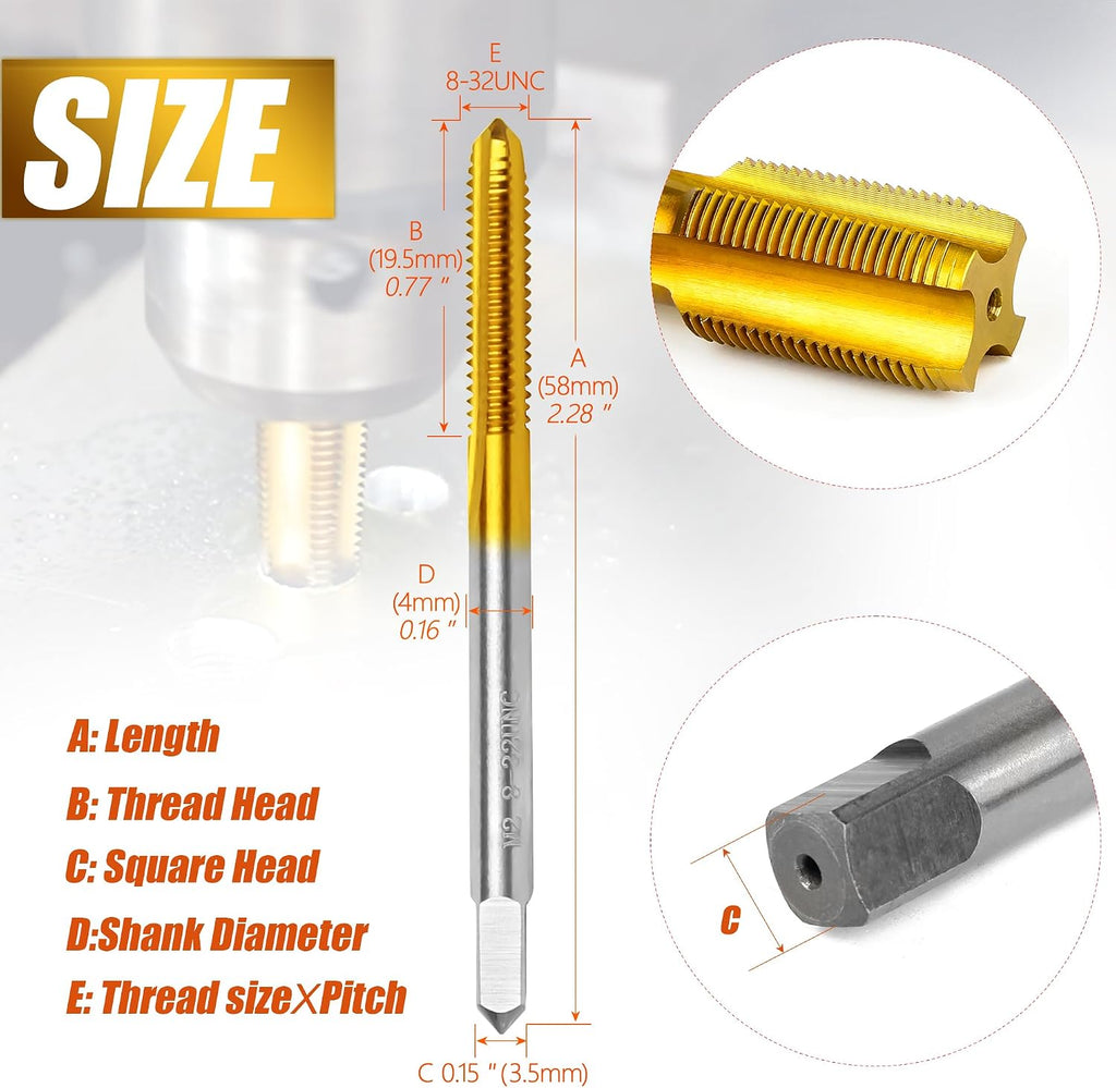 2Pcs 8-32 UNC Thread Tap for Metal,8-32 UNC M2 HSS Thread Milling Tap