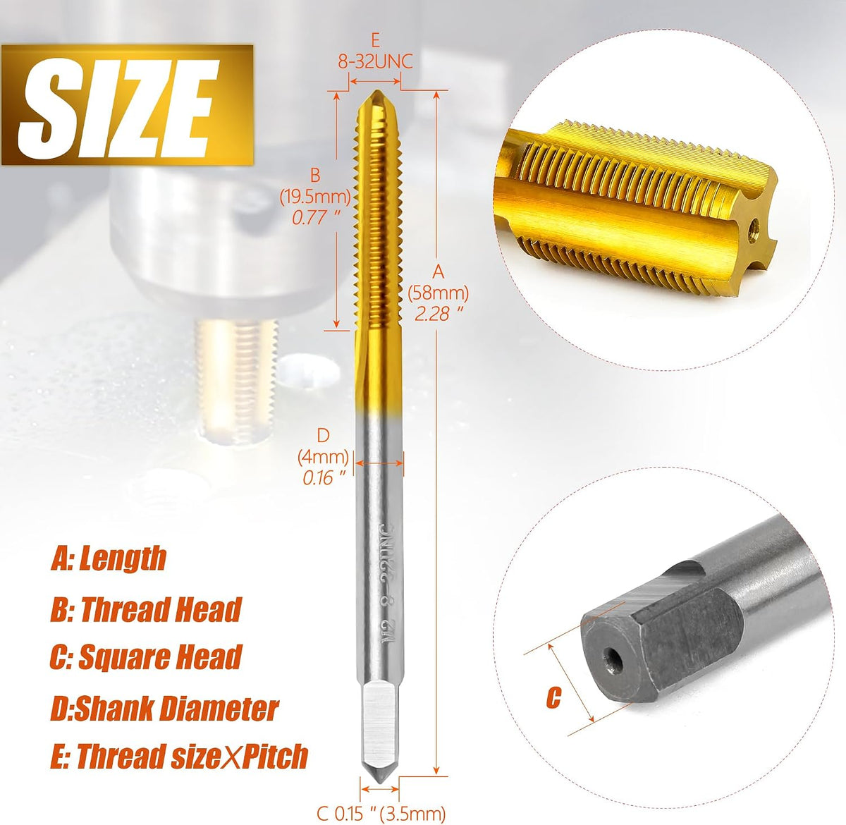 2Pcs 8-32 UNC Thread Tap for Metal,8-32 UNC M2 HSS Thread Milling Tap