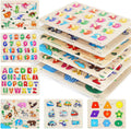 GRINNNIE Wooden Peg Puzzle for Toddlers, 6 Pack Toddler Puzzles Set for 3 4 5 Years Old (Alphabet Number Shape Animal