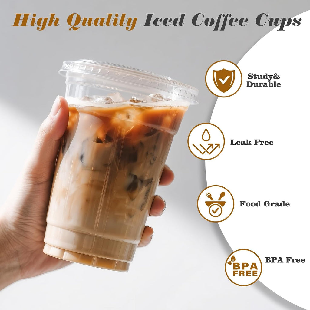 50 Pack 20 oz Plastic Iced Coffee Cups with Lids and Straws