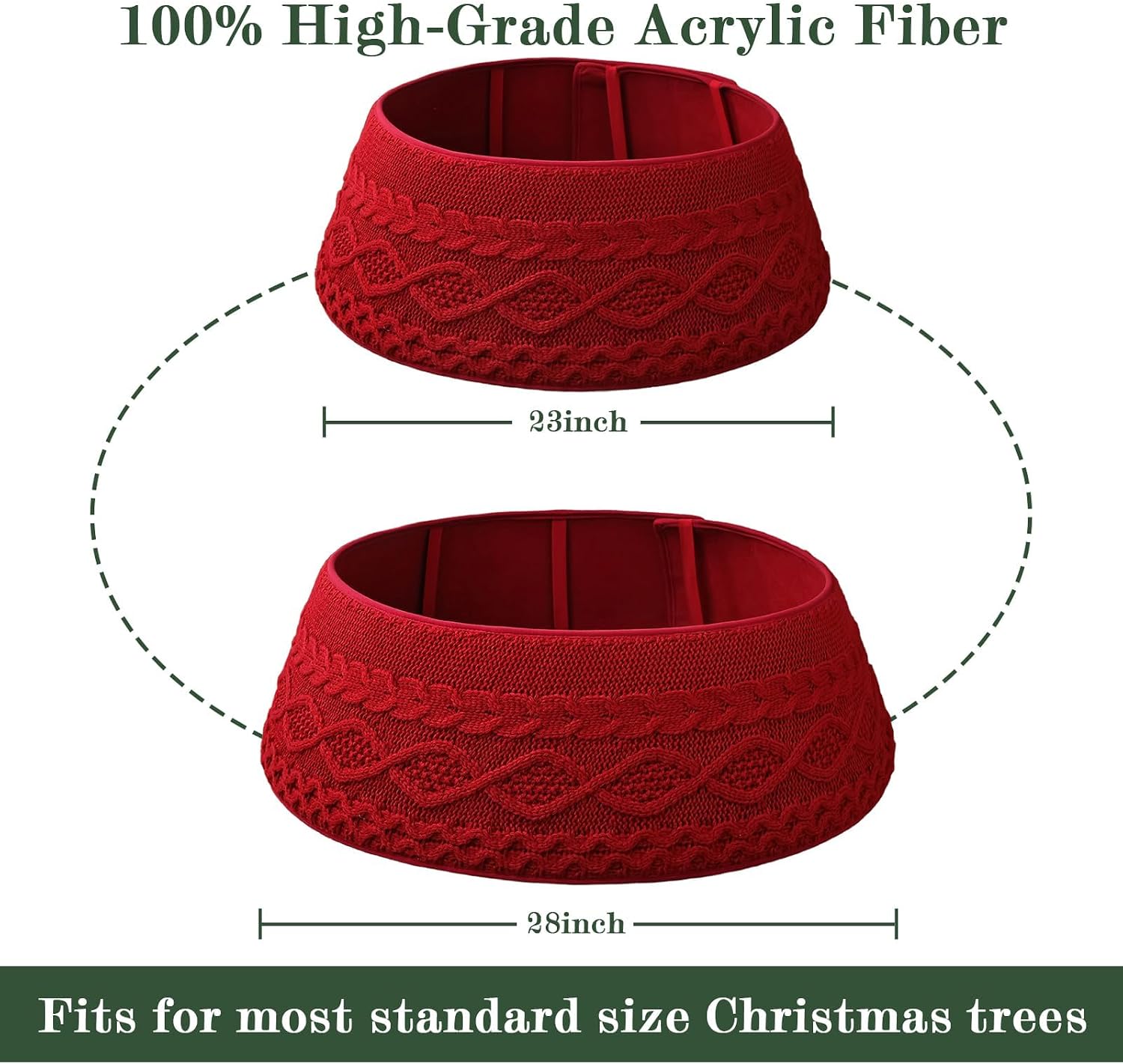 Knitted Christmas Tree Collar: Burgundy Cable Knit Styles Christmas Tree Collars for Artificial Trees, Crossed