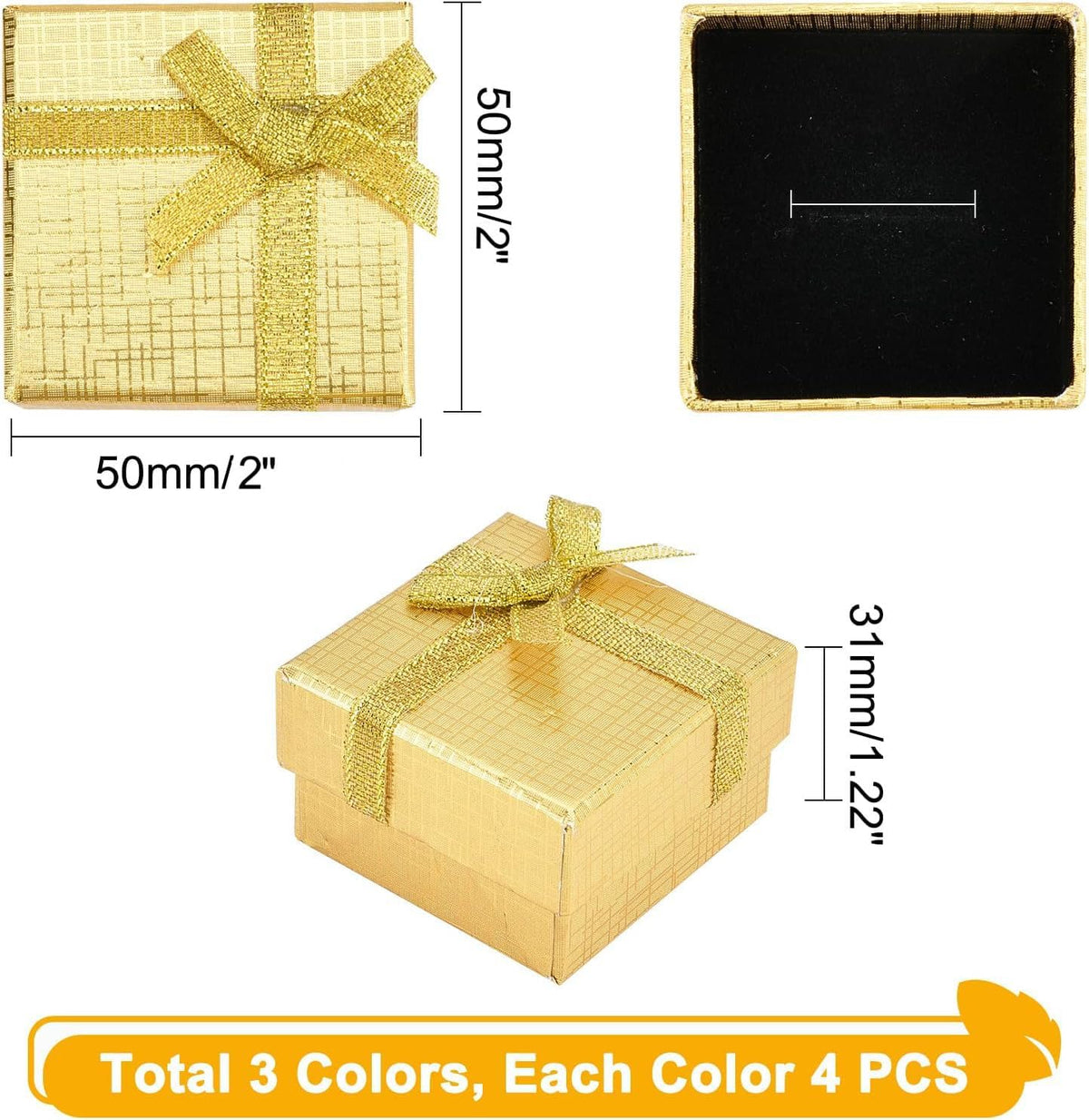 12 Pack Jewelry Gift Box, 2x2x1.2 inch Square Ring Box Earring Box Cardboard Boxes Small Display Boxes with Bowknot