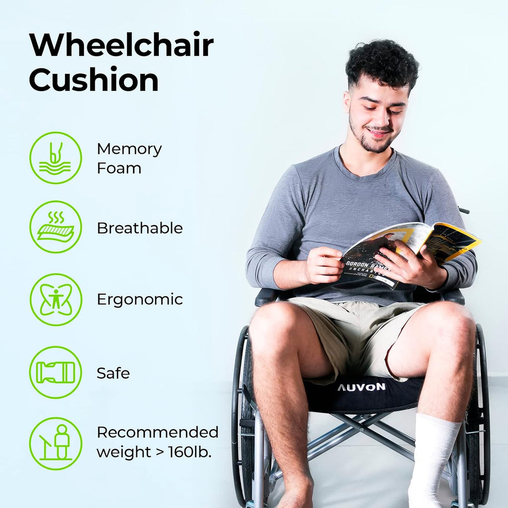 Wheelchair Seat Cushions (18"x16"x3") for Sciatica, Back, Coccyx, Pressure Sore and Ulcer Pain Relief, Memory Foam