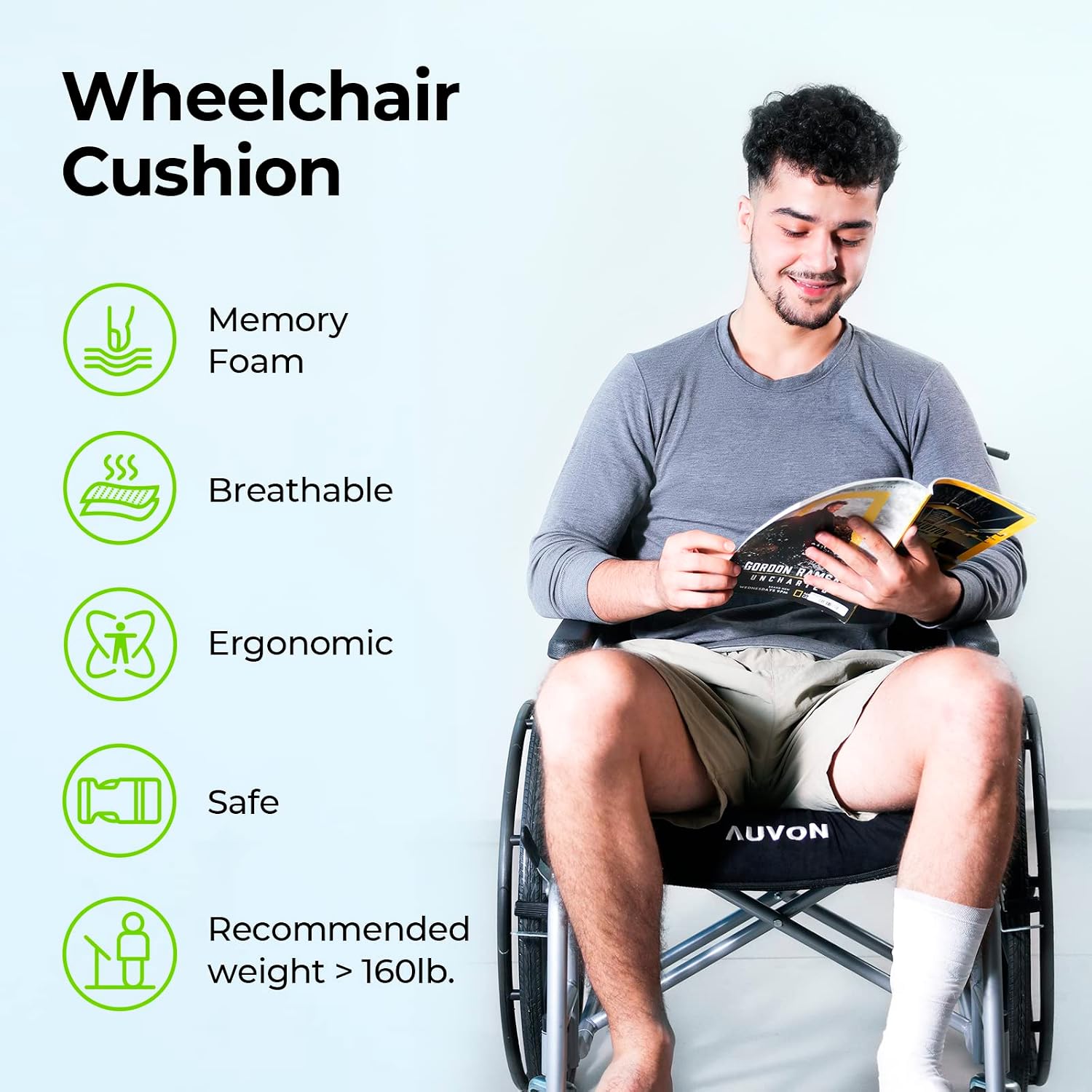 Wheelchair Seat Cushions (18"x16"x3") for Sciatica, Back, Coccyx, Pressure Sore and Ulcer Pain Relief, Memory Foam