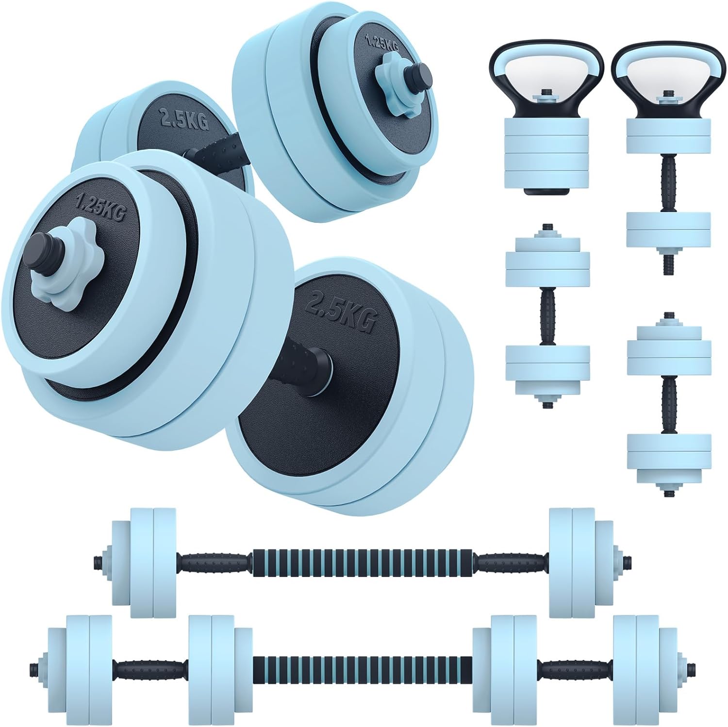 Adjustable Dumbbell Set, 45lbs Free Weight Set with Connector, 5 in 1 Weight Set Used as Kettlebells, Barbell, Push