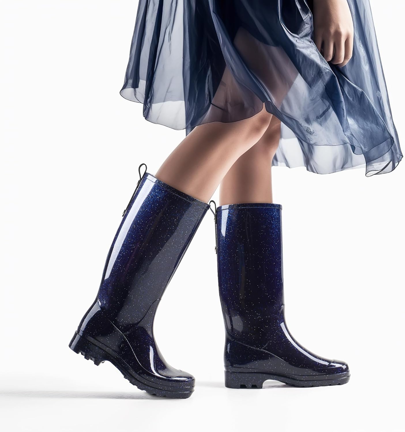 Women's Tall Rain Boots Waterproof Knee-High Booties | Non-Slip Lug Sole & Pull Tab for Gardening, Farming, Rainy
