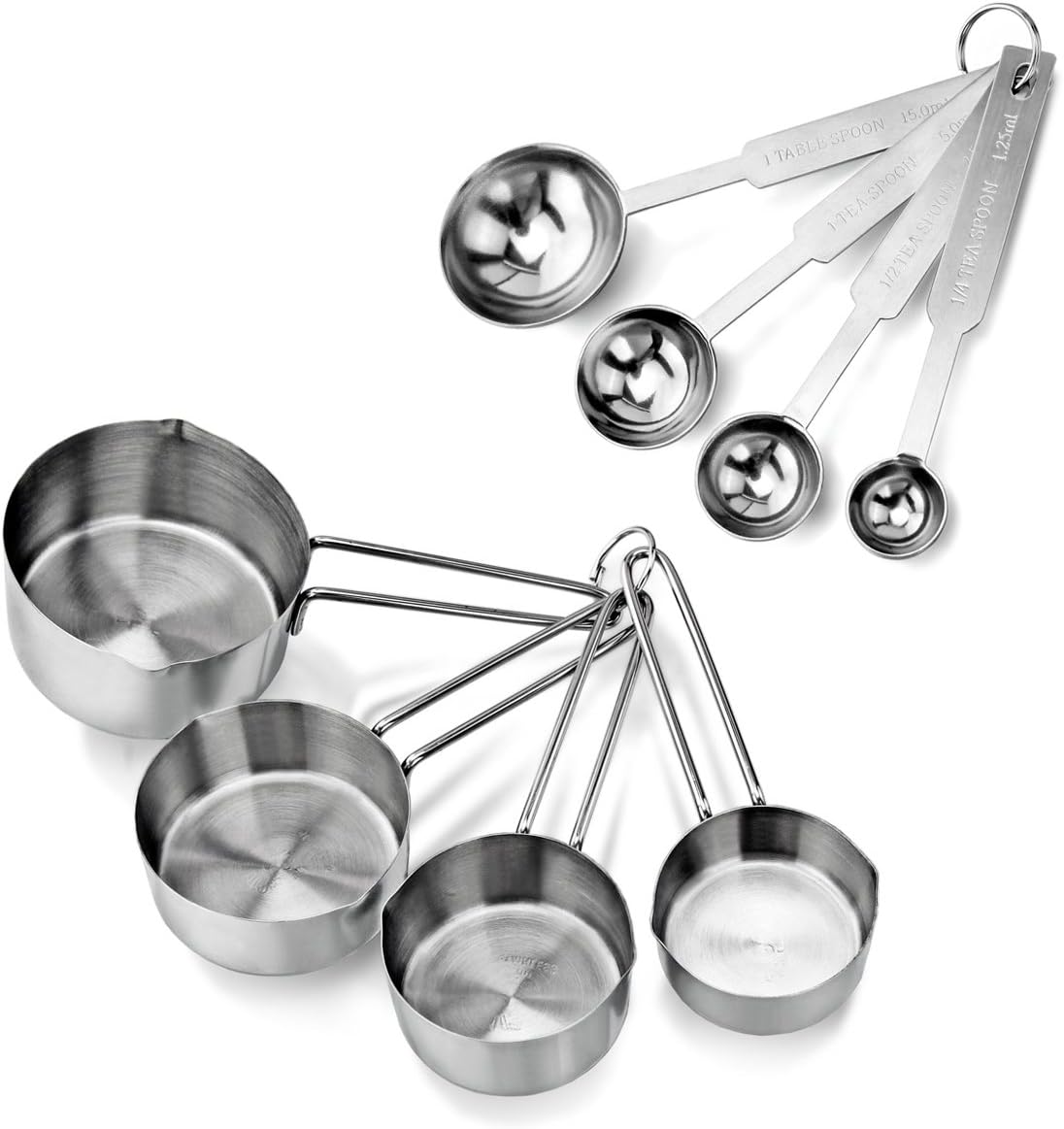 42917 Stainless Steel Measuring Cups and Spoons Set, 8-Piece Metal Measuring Set for Baking, Cooking, Dry and Liquid