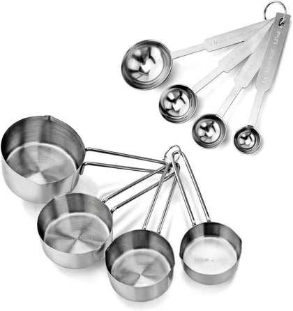 42917 Stainless Steel Measuring Cups and Spoons Set, 8-Piece Metal Measuring Set for Baking, Cooking, Dry and Liquid