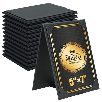 PU Leatherette Table Tents, 12Pcs Double-Sided Menu Holders 5 x 7"