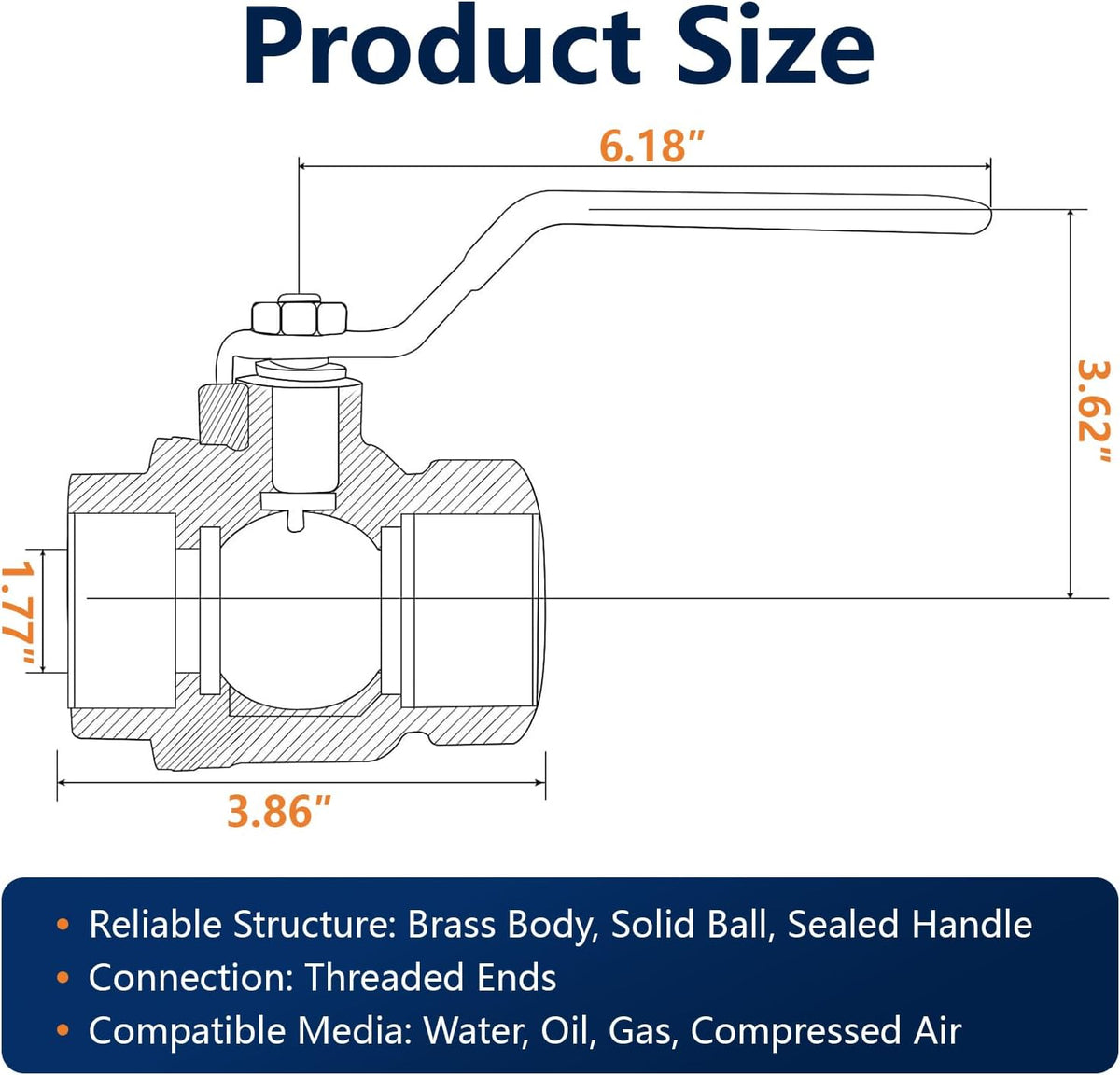 WiseWater 2" NPT Full Port Brass Ball Valve, UPC Certified, 1 Pc