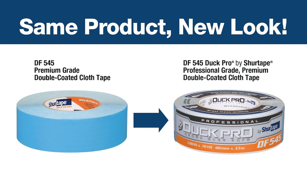 DF 545 Double-Sided Carpet and Duct Tape, Sticks to Hardwood, Concrete, Tile and More, Natural with Blue Liner, 48mm