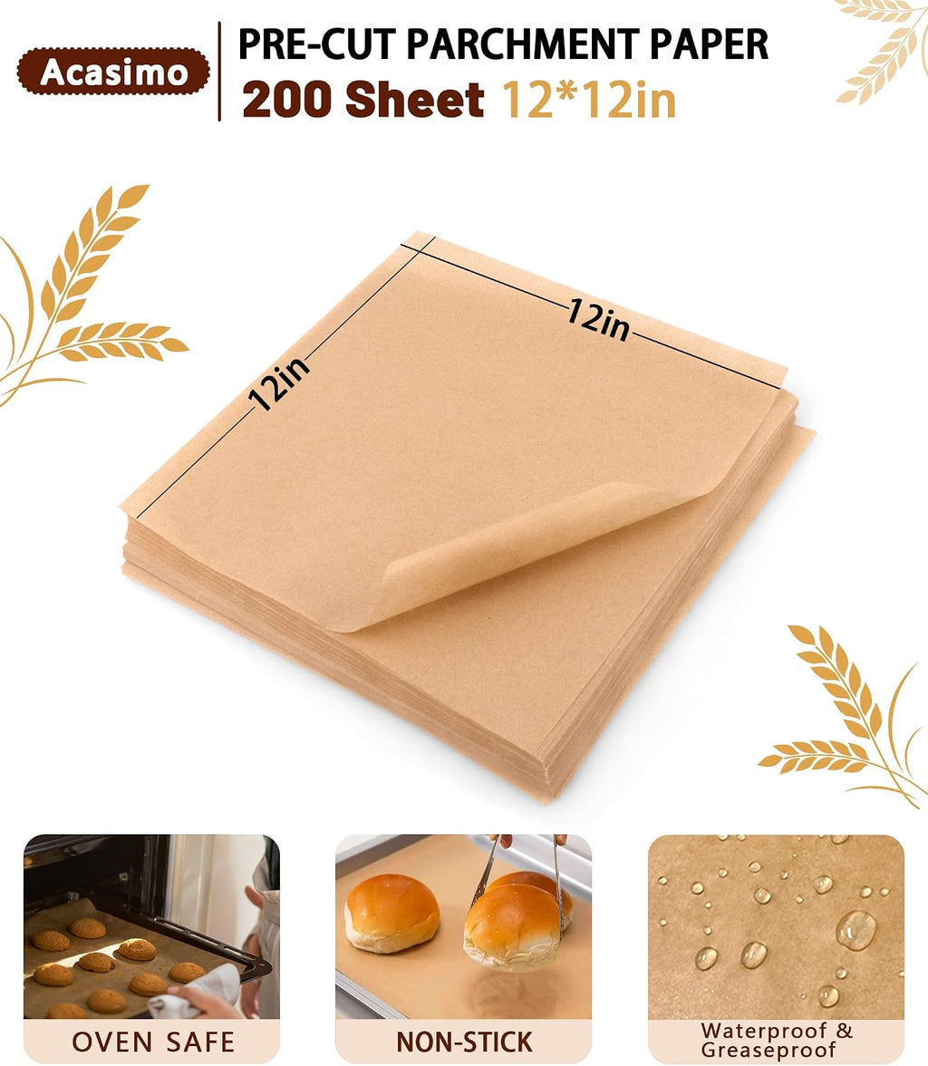 Parchment Paper Sheets Square Baking Paper Precut 12x12 in 200PCS
