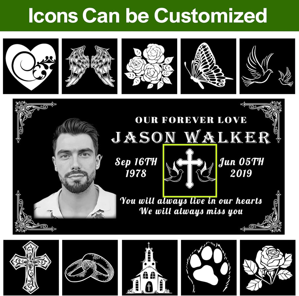 Grave Markers for Cemetery for Humans with Photo, 12x6 Tombstones for Graves Stone Temporary Headstones for Graves