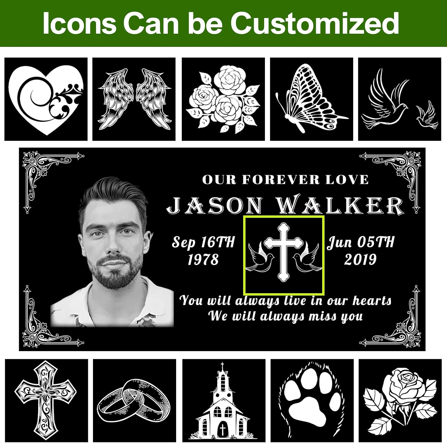 Grave Markers for Cemetery for Humans with Photo, 12x6 Tombstones for Graves Stone Temporary Headstones for Graves